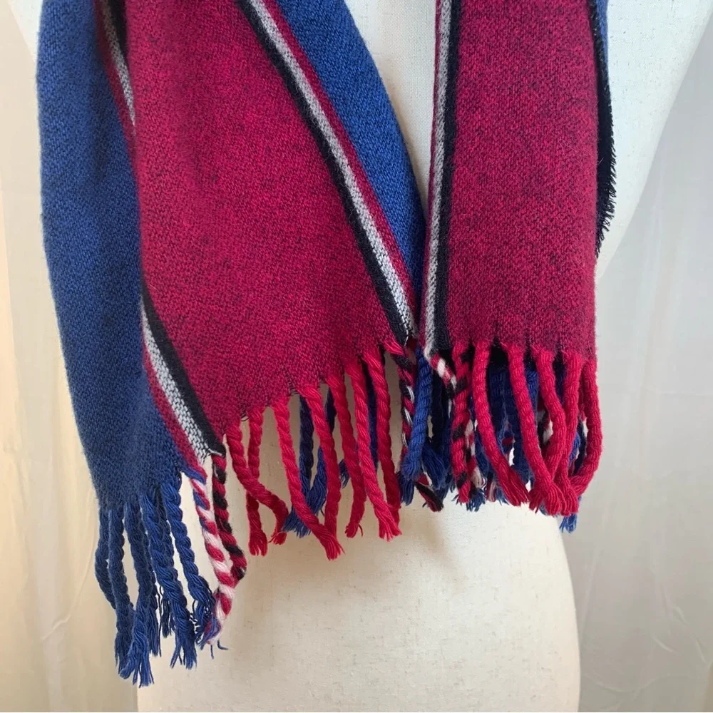 United Colors of Benetton 100% Wool Striped Scarf Navy‎ Red Black Beige
